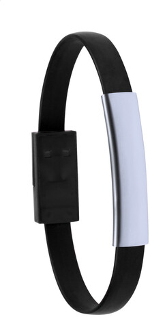 Náramek s USB nabíječkou Beth, černá, stříbrná