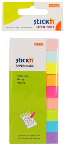 Samolepic� pap�rov� z�lo�ky Stick'n by Hopax, 50 x 12 mm, neon mix, 9 x 50 l�stk�