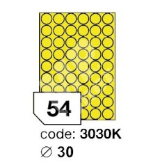 Etikety Rayfilm A4, kulat�, 30 mm, �lut�, 100 list� po 54 etiket�ch
